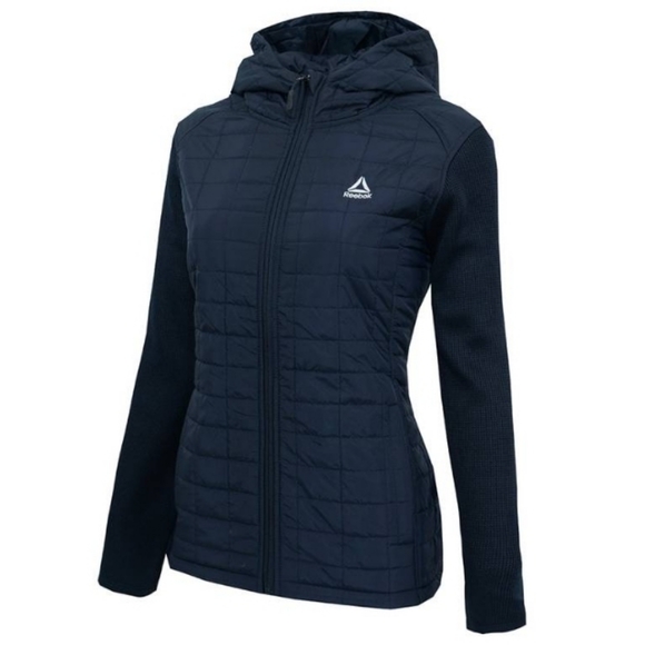 ๐๏ธ๐ท Reebok Poly Woven Quilted full zipped hooded Jacket - Navy Blue - Medium - Picture 2 of 16